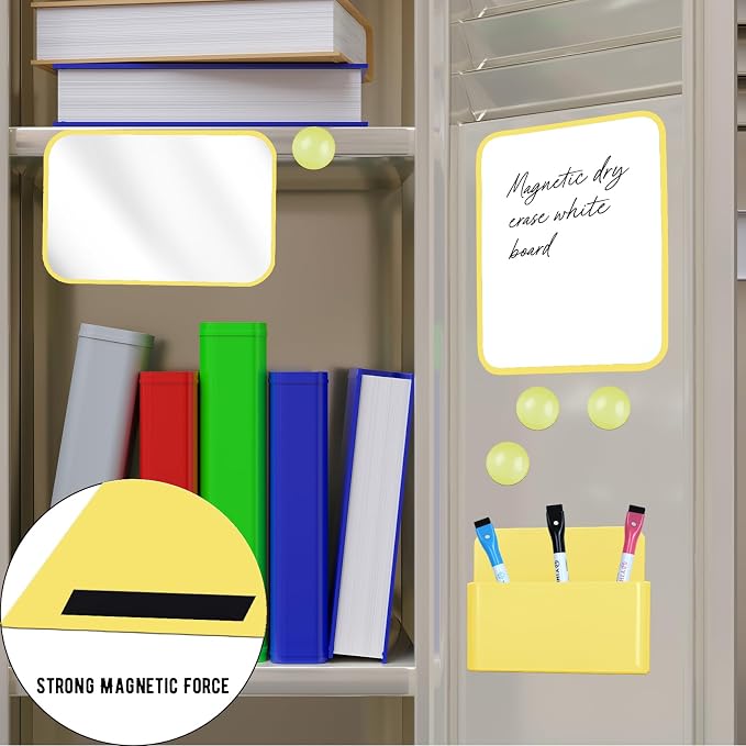 Denylo pro Magnetic Locker Accessories Kit Back to School Essentials Locker Organizer Supplies Includes Whiteboard Mirror Storage Box Dry Erase Marker and More for Back to School Essentials，Yellow