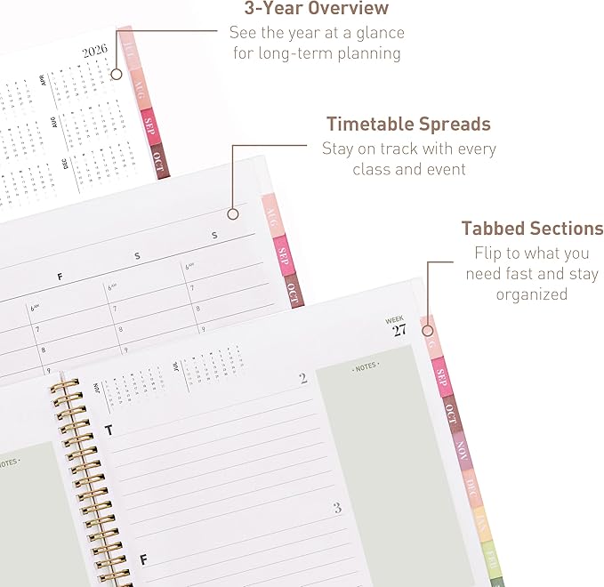 Rileys Academic Planner 2026-2027, Daily, Weekly & Monthly Planner, July 2026 - June 2027, Student Notes Pages, Twin-Wire Binding, Weekly Agenda for School & Work (8.5 x 11-Inches, Green)