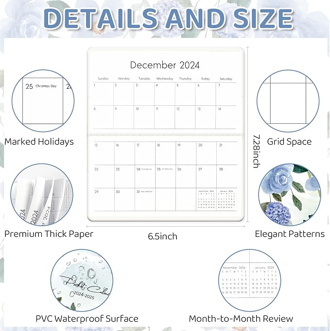 Pocket Calendar 2025-2026, Small Pocket Planner 2026 for Purse, Monthly Planner with Pvc Cover, Small Size (3.5" x 6"), From January 2025 - December 2026 - Butterfly