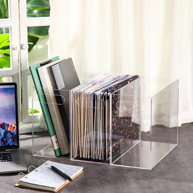 Thenshop 6 Pcs Acrylic File Organizer Acrylic Desktop File Box with Handle Hanging Folder Clear Holder Filing Box for Office Home School Letter Size Folder Storage, 12.2 x 5.5 x 9.4 Inch