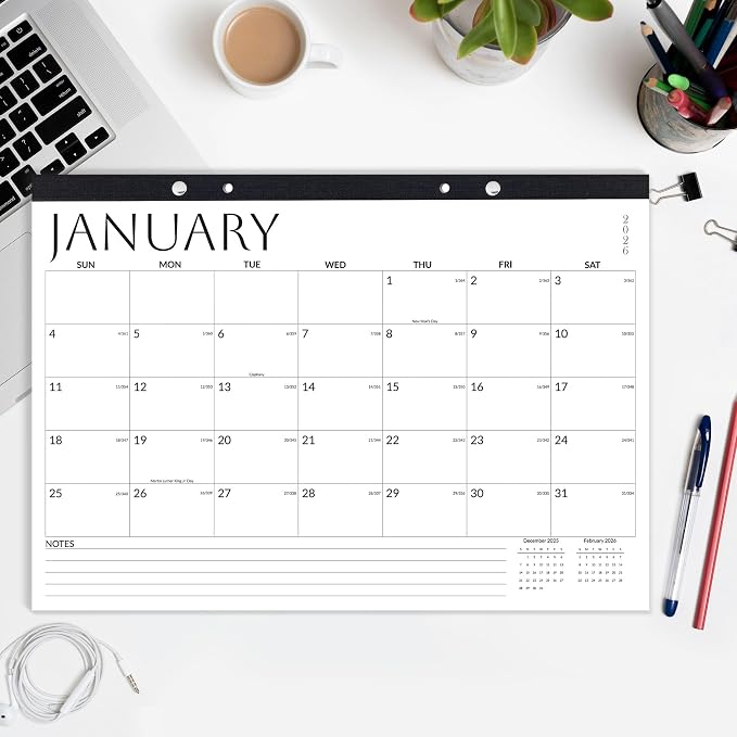 SUNEE 2026 Desk Calendar - 18 Month Calendar Oct 2025 - Mar 2027, 17" x 12" Desktop Calendar 2026 with Notes, for Planning, Organizing in Family, School or Office, White 2026 Calendar