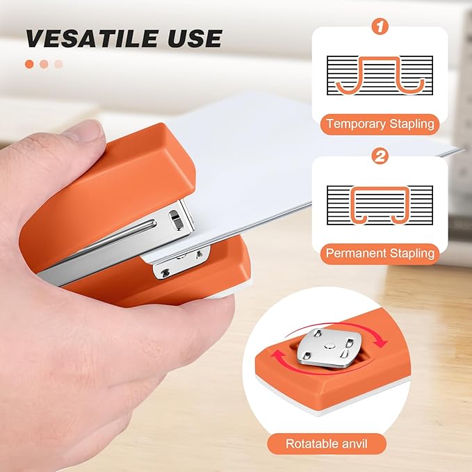 Stapler with 5000 Staples - Office Stapler, 25 Sheet Capacity, Staplers for Desk, Non-Slip, Orange