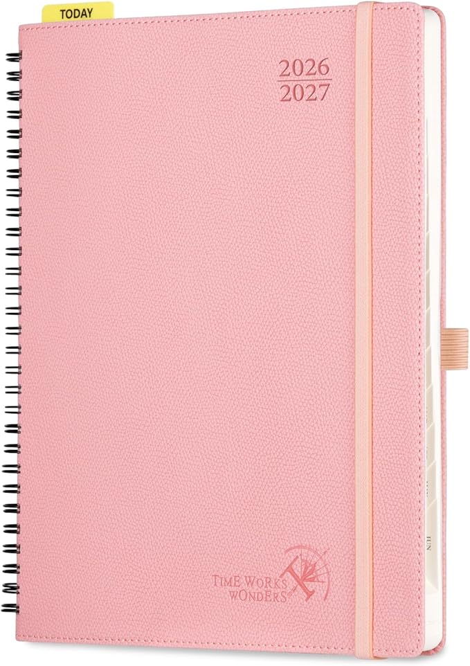 POPRUN 2026-2027 Academic Weekly Planner, Large 8.5" x 10.5" Horizontal Layout Calendar Agenda from July 2026 to June 2027, Softcover Appionment Book with Monthly Tabs, Spiral Bound, Inner-Pocket - Soft Pink