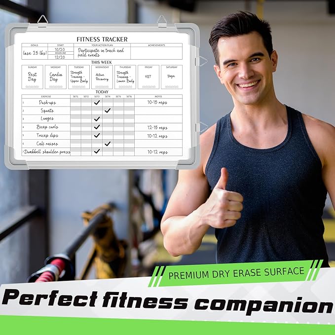Lincia 24 x 18 Inch Fitness Tracker Whiteboard Workout Calendar for Home Gym Dry Erase Planner Hanging Removable to Do List for Wall Whiteboard with Aluminum Frame for Gym Program(Style A)