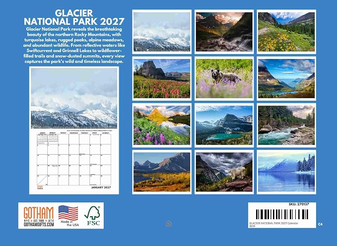 Glacier National Park Calendar 2027 Monthly Wall Calender Montana Nature 12 Month