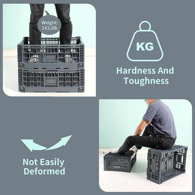 Collapsible Storage Bin/Containe， Transfer box,crate Transit storage of various items (Gray 23.6" L x 15.7" W x 8.6" H-two)