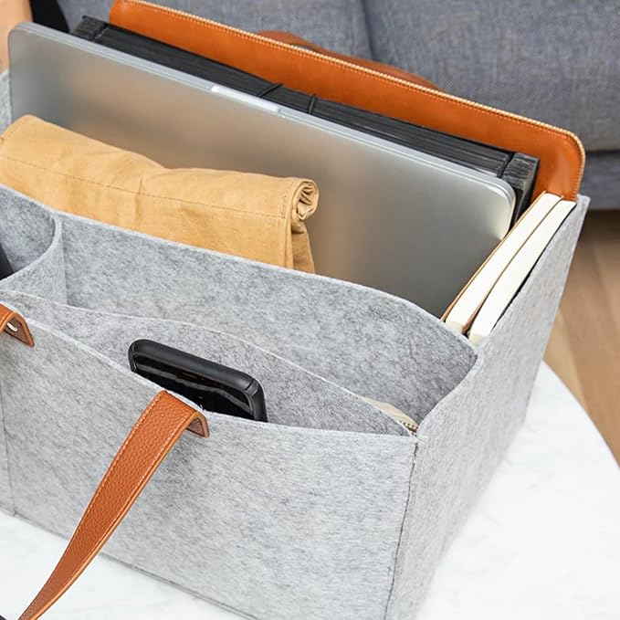 Tote Bag Organizer Insert, Bag Organizer for Totes, Portable File Organizer, Handbag Organizer, Fit for School, Office, Arts and Crafts, Storage Totes with 5 Individual Interior Partitions (Gray)