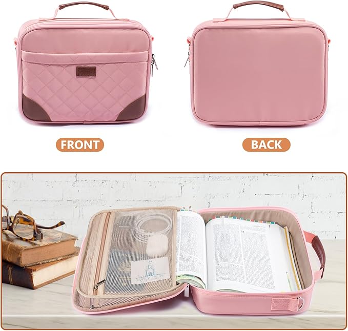 Aplufine Bible Cover for Men-Bible Case for Women-Medium Bible Bags and Totes-Large Bible Carrying Case-Bible Carrier with Shoulder Strap,Detachable Pen Loops for Bible Accessories,Gift Men Women
