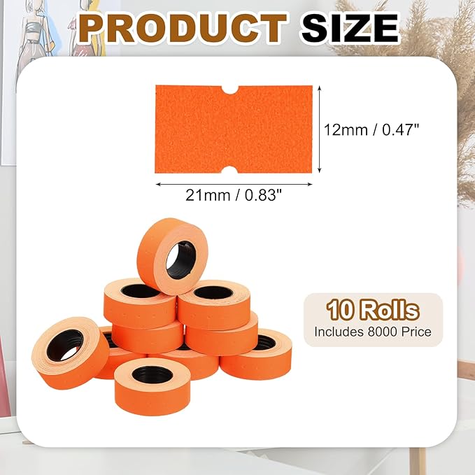 PATIKIL Pricing Labels, 10 Rolls 8000 Price Price Gun Labels Self-Adhesive Rectangular Puzzle Shape Marker Tag Stickers for Date Gun, Orange