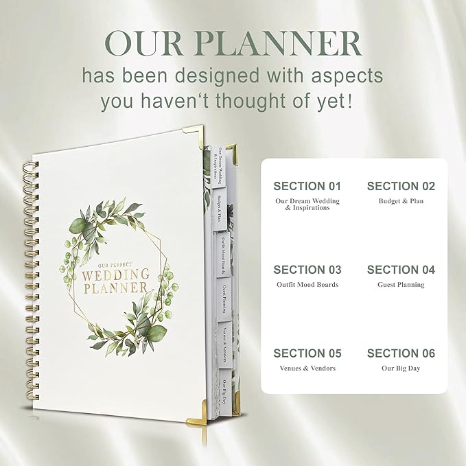 Wedding Planner Book and Organizer, Wedding Planner for Bride Gifts, Bridal Planning Binder, Engagement Gifts for Couples