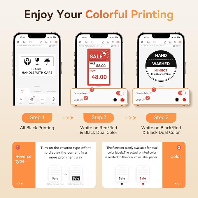 NIIMBOT Refill Label- 300DPI Red & Black Dual Color Sticker Paper Round (1.18"x1.18"/30x30mm) for School, Office, Retail, Baking & Safety Labels - Compatible with Pro Series Label Makers