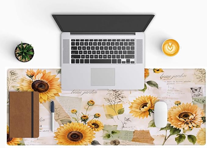 Gaming Large Mouse Pad with Stitched Edges, Vintage Sunflowers Desk Mat, Extended Keyboard Pad, Non-Slip Rubber Base Desk Pad for Keyboard and Mouse, 31.5X11.8 inch