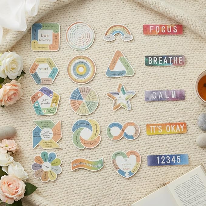 20PCS Sensory Stickers for Anxiety Relief & Mindfulness,Boho Breathing Calm Strips & Textured Fidget Stickers for Mood,Desk Fidget Tools for Classroom, Office & Mental Health