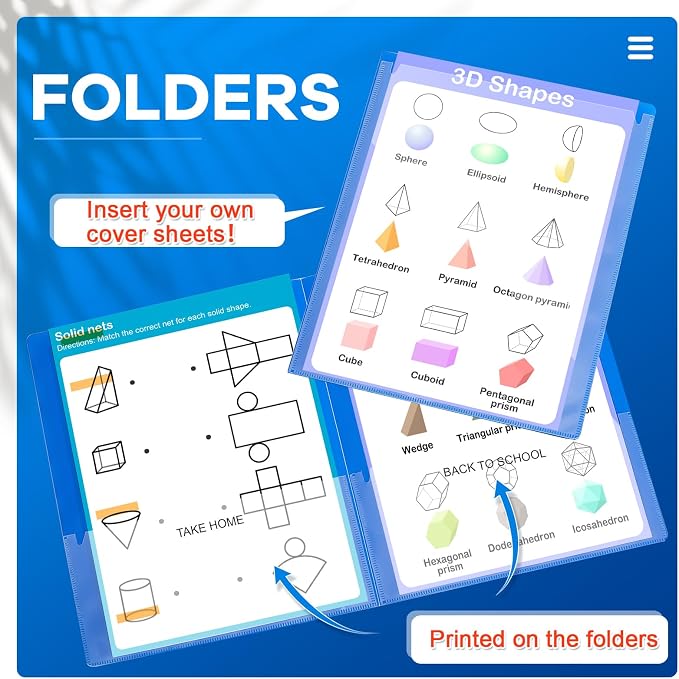 Henoyso 12 Pcs Folders with Pocket School to Home Folder Heavy Duty 2 Pocket Homework Folders with Clear Front Pockets for School Students Parent Teacher Communication (Blue)