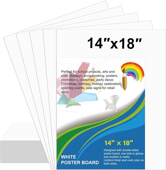 100 Pcs White Poster Board Paper 14x18, ROOKEA Blank Graphic Display Vision Boards Bulk for School Arts Classroom Crafts Projects Presentations Drawing Scrapbooking