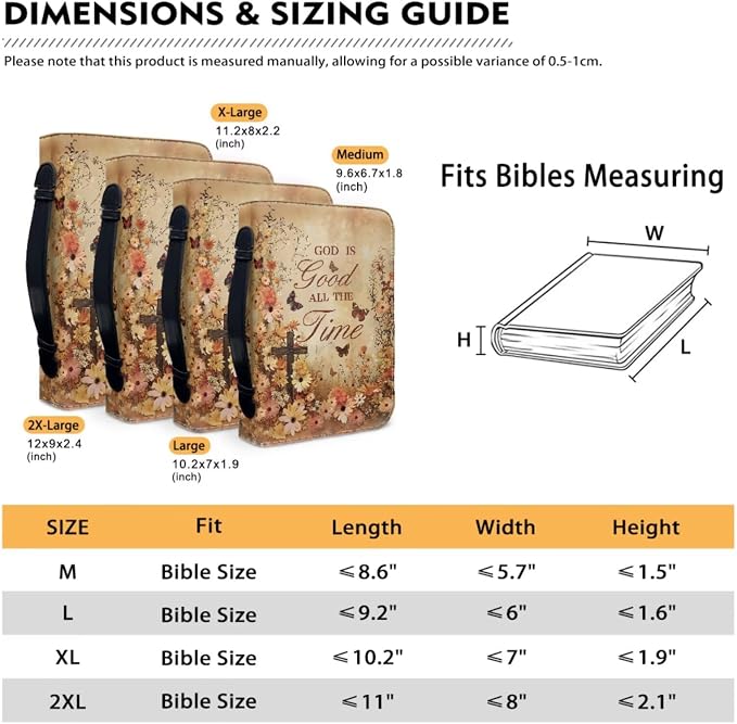 Vintage Religious Floral Cross Bible Case with Bookmark Waterproof Bible Cover Case for Women Lightweight Bible Bag with Handle Pockets Church Book Bag Brown
