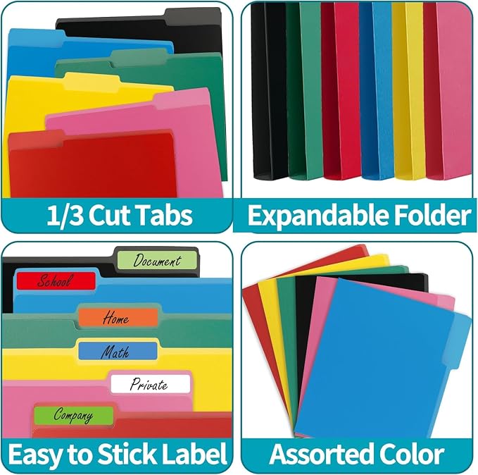VZCPYTPM Red File Folders,Letter Size (8.5x11 in),1/3-Cut Tabs in Assorted Positions,150 Pack Cardstock Paper Folders for Office,School & Home Filing Cabinet Organization, Bulk Document Folders