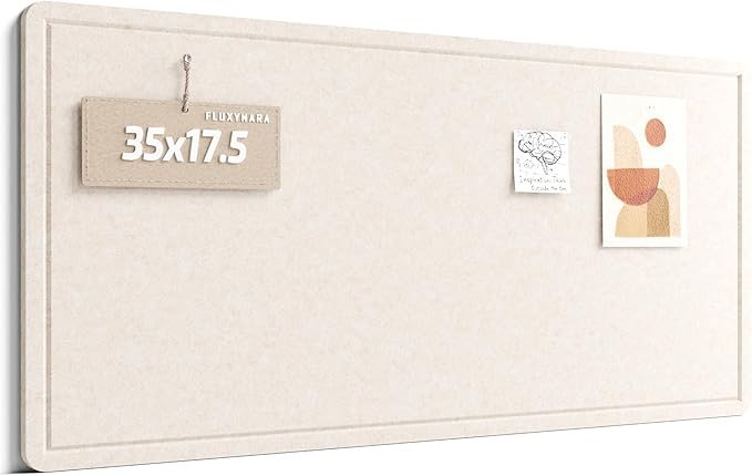 Fluxynara Bulletin Board, 35" x 17.5" Cork Board Alternative with 12 Safe Removable Adhesive Tabs, Foldable Felt Pin Board for Home Office, Classroom, Bedroom,Entryway for Walls—Oatmeal