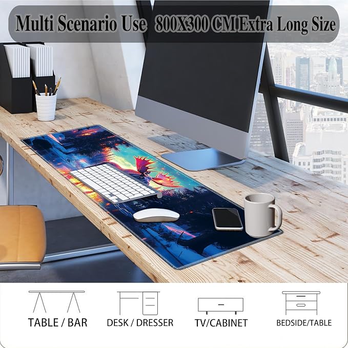 Mouse Pad Gaming Mousepad 31.5x11.8 Inch XXL Large + Coasters,Desk Mat with Stitched Edges, Non-Slip Rubber Base, Thick Mouse Pad for Computer, Laptop, Office & Home - Glowing Moose Deer