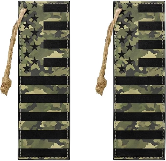 2 Pack Leather Bookmark Green Camo American Flag Bookmark for Teachers, Students, Book Lovers Page Markers for Students Teachers Reading Bookmarks Accessorie