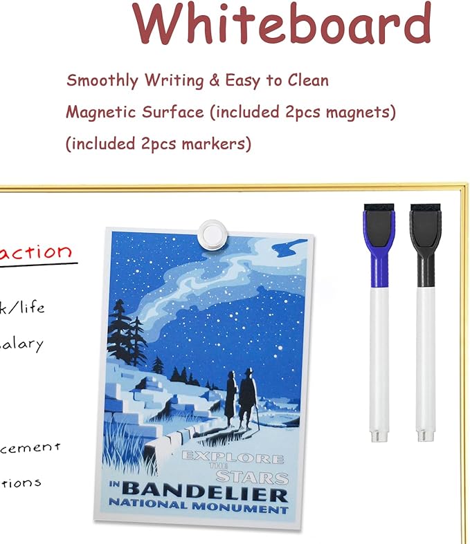 Dry Erase White Board, 13"x 17" Gold Aluminum Frame Magnetic Whiteboard for Wall Office,School,Home, Hanging Board for Decoration,Planning,Kitchen Grocery List,Drawing,Memo（BB-Gold-3343+1）