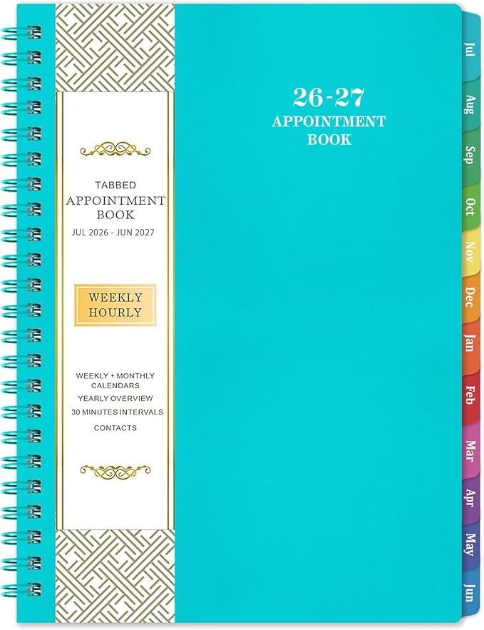 2026-2027 Appointment Book/Planner - Weekly Appointment Book/Planner 2026-2027, July 2026 - June 2027, 6.4" x 8.5", Tabs, 30-Minute Interval, Lay - Flat - Teal Green