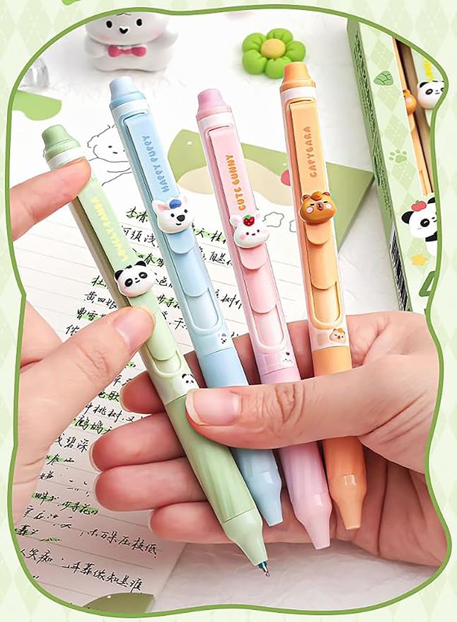 4pcs Erasable Pens 0.5mm GelPens Black Ink Retractable Mistake-Free Smooth Writing Pens with Erasers for Women Men Office Supplies (animal 4pcs, Black)