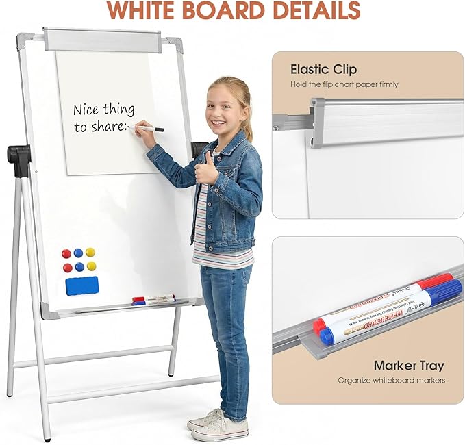 MaxGear Double Sided Whiteboard with Stand, 36" x 24" Large Dry Erase Easel Whiteboard, Height Adjustable Aluminum Alloy Frame, Portable White Board for Office Classroom Teaching