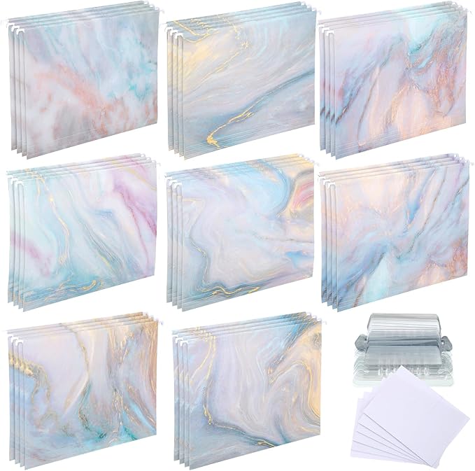 Estune 32 Pcs Marble Decorative Hanging File Folders Letter Size Cabinet File Folders Organizers with 1/5 Cut Adjustable Tabs for Office Desk School Filing Cabinet Home