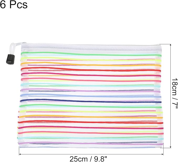 MECCANIXITY Mesh Zipper Pouches, A5 Colorful Pencil Case Document File Bags Storage Organizer for Office Supply Travel Accessory, White Pack of 6