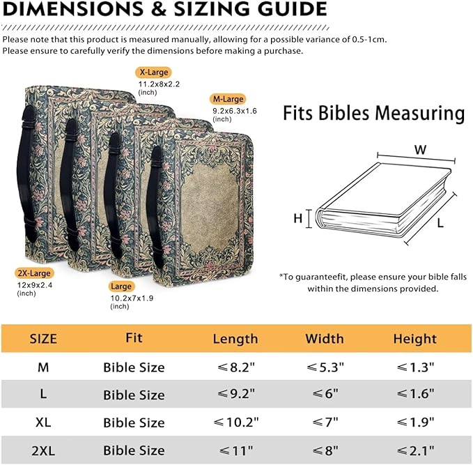 Vintage Bible Holder Case for Women Bible Cover Bags Floral Pattern with Handle Fits for Standard Size Bible Bible Study Accessories Supplies-Size：L