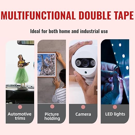 Double Sided Tape Heavy Duty, Adhesive Mounting Tape, 1/4 in x 15.5 ft, Waterproof Foam Tape for Indoor, Outdoor, Automotive Trim, Garage, LED Strip Lights, Home Decor