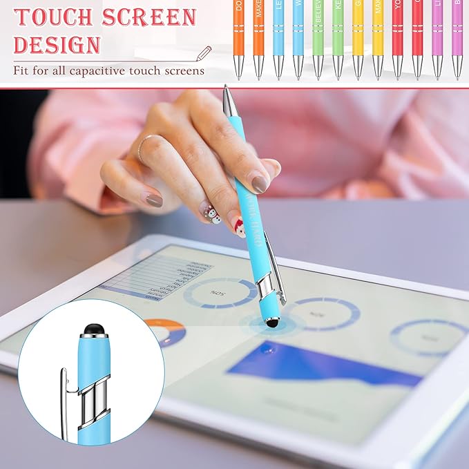 Zonon 12 Pcs Inspirational Pens Gift Set Funny Ballpoint Pen with Stylus Tip Motivational Graduation Gifts Bulk for Teacher Coworkers Nurse School Office Supplies(Macaron,Boss Lady)