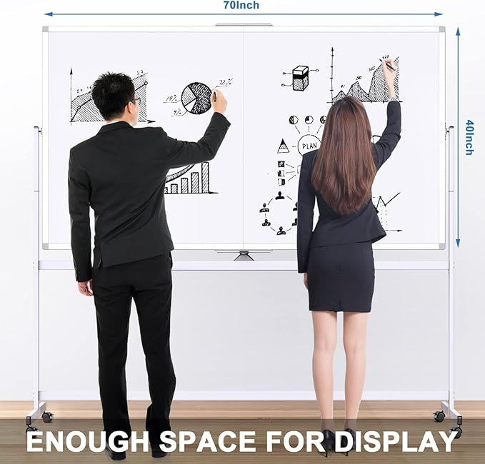 Double Sided Rolling Whiteboard, 72 x 40 Large White Board with Stands, 360° Reversible Magnetic Dry Erase Board on Wheels for School, Classroom, Office