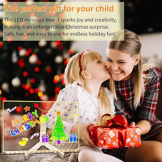 Acrylic Led Dry Erase Board - Creative Rewritable Message Board - Led Color Note Board - Light up Led Acrylic Message Board as a Glow Memo Board Note with 7 Pen - Free Eraser Easy to Clean(11.8*7.9in)