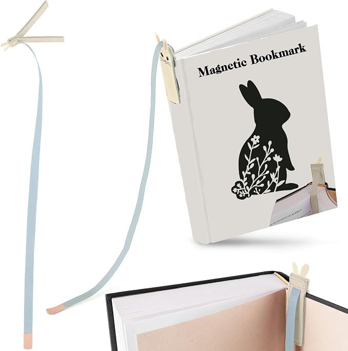 Superior Essentials Magnetic Bookmark-Genuine Leather, Single Long Ribbon Bible Bookmark for Book Lovers-Amplify Your Love for Books with Our Elegant Ribbon Page Marker (Bunny, 1PC)