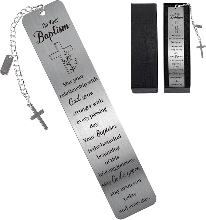 2026 Baptism Gifts Bookmark: Inspiring Christian Metal Book Mark, Bible Verse Book Markers, Holy Confirmation Gifts for Teen Girls Boys Baby Shower Church Sunday School with Cross Pendant Gift Box