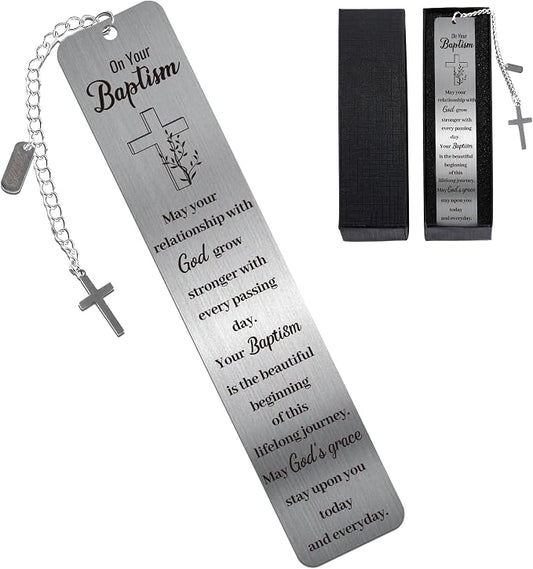 2026 Baptism Gifts Bookmark: Inspiring Christian Metal Book Mark, Bible Verse Book Markers, Holy Confirmation Gifts for Teen Girls Boys Baby Shower Church Sunday School with Cross Pendant Gift Box