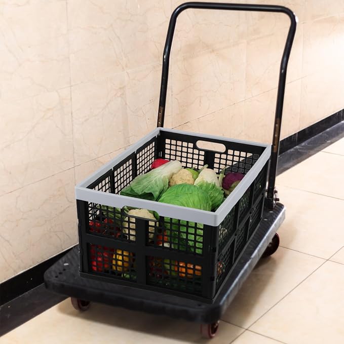 3 Packs Collapsible Milk Crates, Plastic Folding Storage Containers, Stackable Storage Baskets for Organizing, 23.5" x 16.88" x 11.81", 66 L, Black