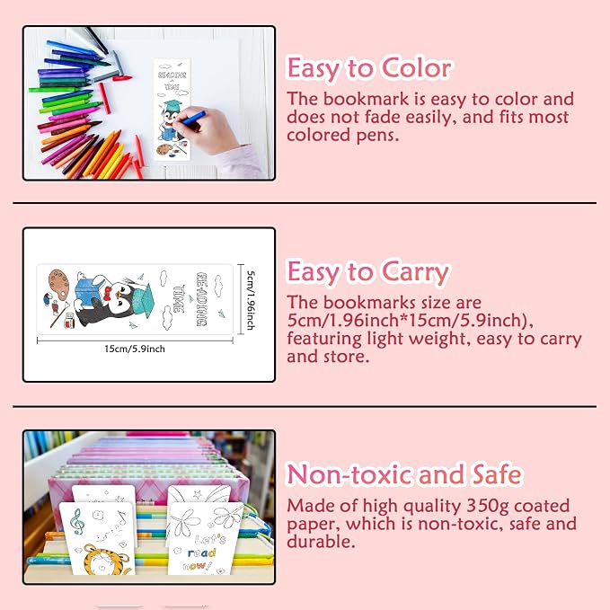 Anseal 120 PCS Color Your Own Bookmarks Bulk, DIY Bookmarks for Kids/Teens, Cute Animal Bookmarks for Reading Lover, 12 Styles Fun & Personalized Bookmark for Students, Classroom Rewards Supplies