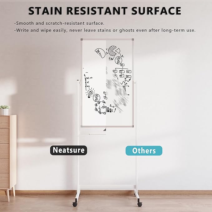 Large Rolling Whiteboard on Wheels, 40" x 24" Double-Sided Mobile White Board with Stand, Portable Standing Magnetic Dry Erase Board Easel for Home Office Classroom School, Silver