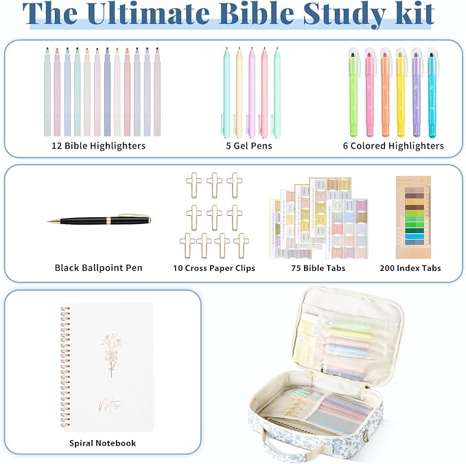 Personalized Initial Bible Cover Case for Women, Large Quilted Bible Bag with Durable Handle, Stylish Church Bag Journaling Kit with Study Supplies Accessories, Christians Gifts for Women (Blue-L)