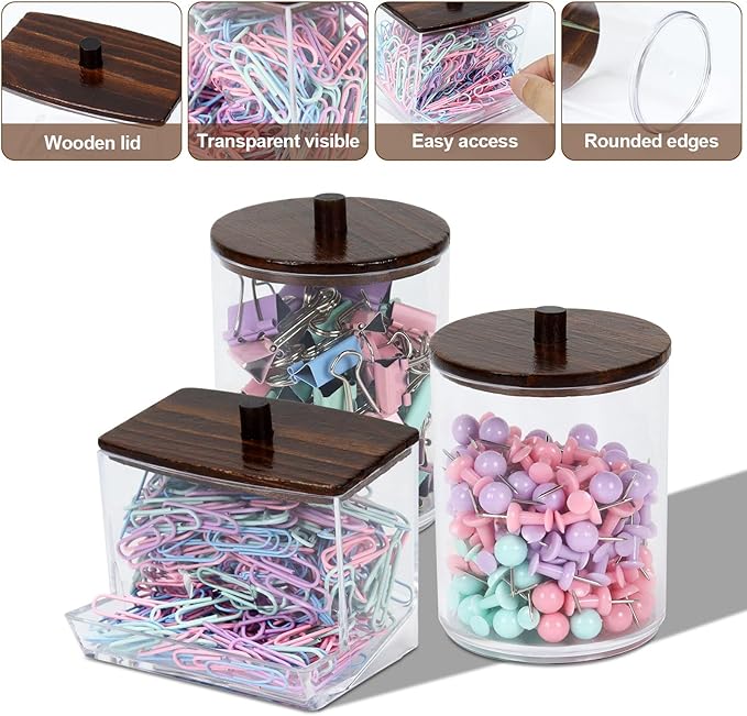 Buqoo 6-Piece Walnut Wood Desk Organizer Set - Pen Holder with Acrylic Insert, Tape Dispenser, Sticky Note Holder, Paper Clip Holder for Home Office School Supplies