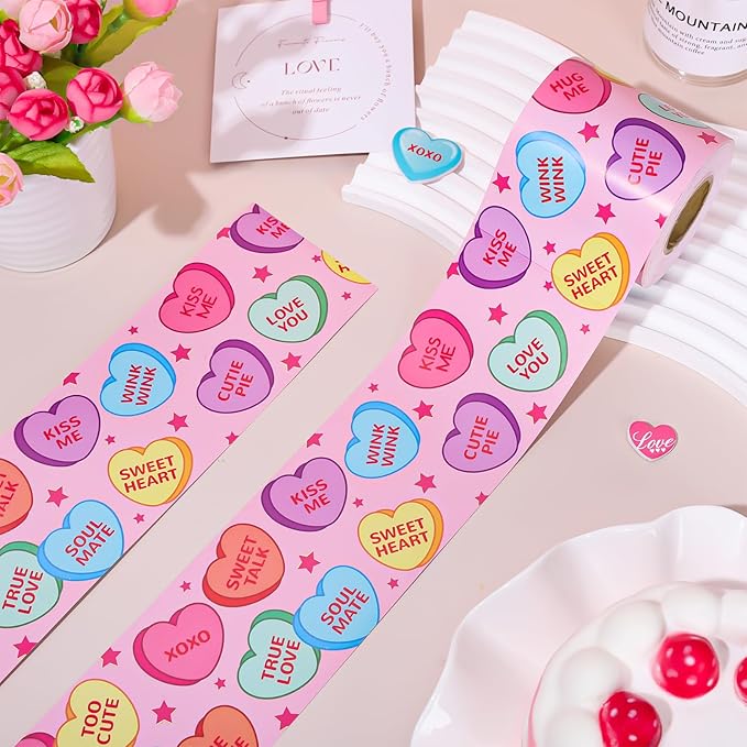 JarThenaAMCS 66Ft Valentine's Day Bulletin Board Border Conversation Heart Border Trim Self Adhesive Colorful Heart Bulletin Board Stickers for School Classroom Chalkboard Wall Party Decor