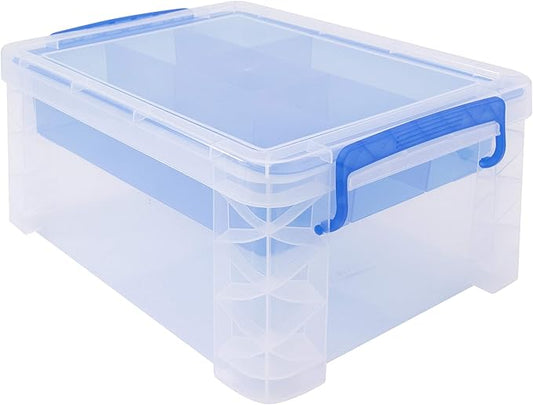 Advantus Super Stacker Divided Storage Box, 6 Sections, 6.5" x 10.3" x 14.3", Clear/Blue