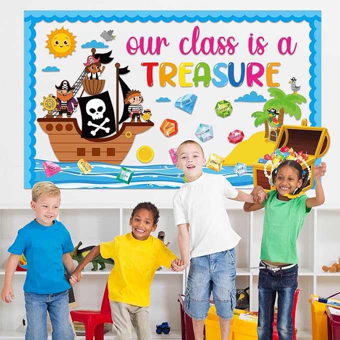 Summer Ocean Bulletin Board Decorations Set Our Class is a Treasure Classroom Paper Cutouts Back to School Pirate Diamond Treasure Bulletin Board Decor for School Door Chalkboard Wall