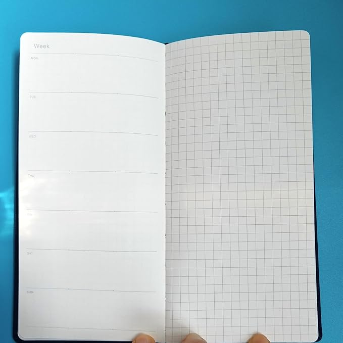 Undated Weekly Planner A6 Size - Weekly & Monthly Pocket Organizer, Portable Travel Notebook, Office Schedule Book,Gift Idea (Blue with a Clear Cover)