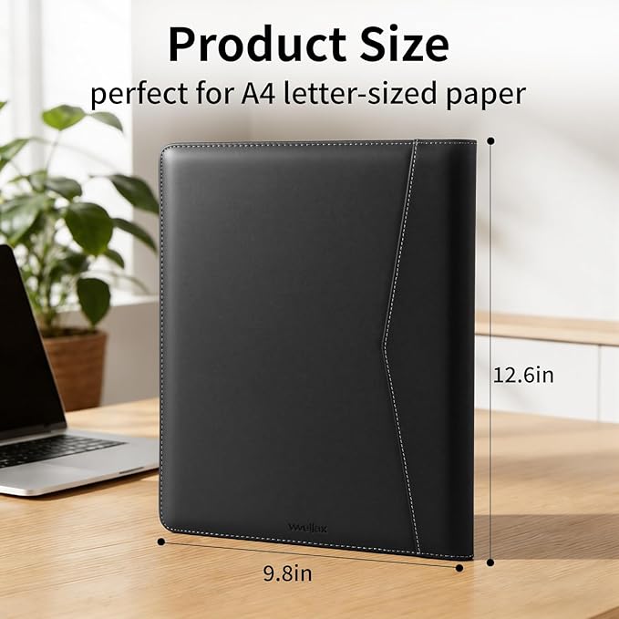 Professional Padfolio,Faux Leather Portfolio Folder Binder,Letter Size A4 Legal Writing Pad Holder for Business School Office Conference Notepad Clip Boards
