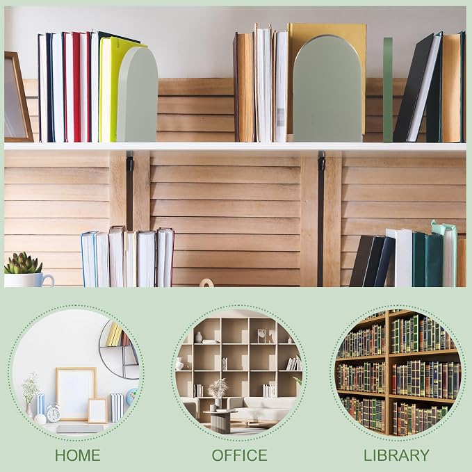 Honoson 4 Pcs Boho Wood Bookends Back to School Sage Green Wooden Book Stands Decorative Non Skid Book Stoppers for Books Cds Videos Albums Office Desktop Shelves(Green)