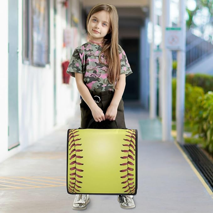 Kcldeci A Closeup Yellow Softball Laces Baseball Zipper Binder，Paper Organizer Organizer 1.5inch 3 Ring Binder Bag Expanding File Folder for School and Office